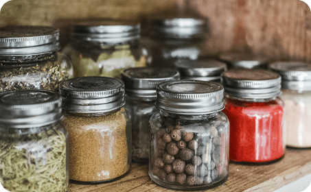 A close up of jars on the shelf